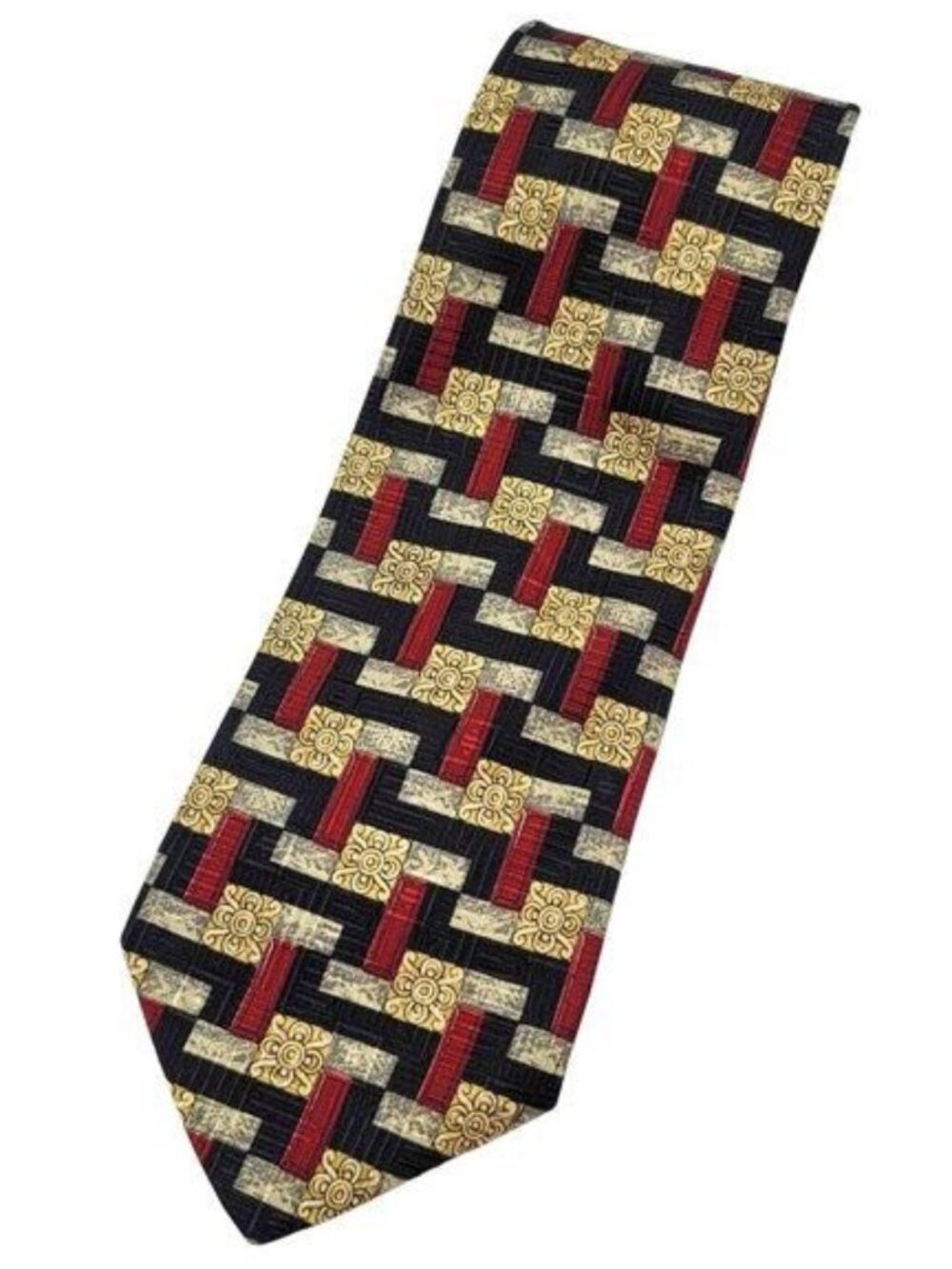 Robert Talbott Mens Silk Tie Black Red Gold 57" Geo Best Of Class USA Guffey's